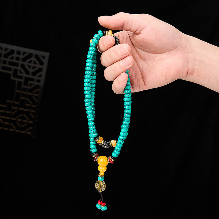 Buddha Stones Mala di comunicazione e prosperità con perline Dzi e abaco turchesi - image 4