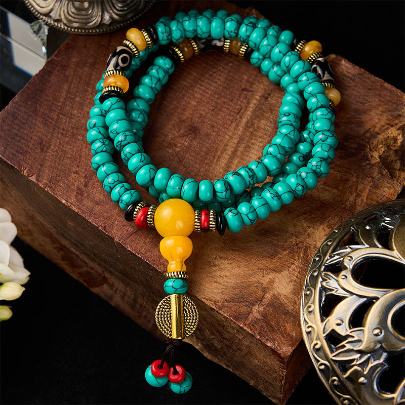 Buddha Stones Mala di comunicazione e prosperità con perline Dzi e abaco turchesi - image 1