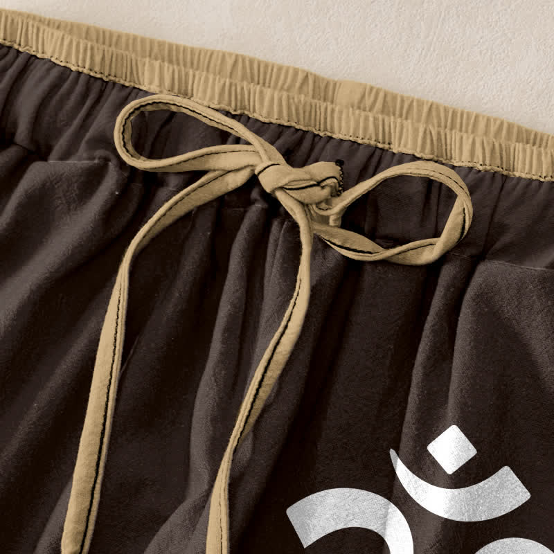 Buddha Stones Pantaloni da donna in puro cotone con elastico in vita e tasche, motivo Zen Lotus Om. - image 1
