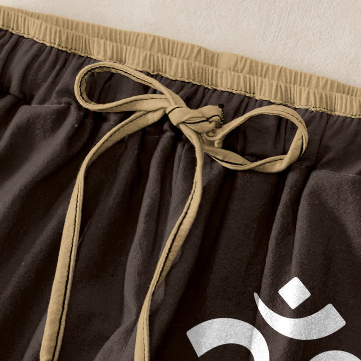 Buddha Stones Pantaloni da donna in puro cotone con elastico in vita e tasche, motivo Zen Lotus Om. - image 1