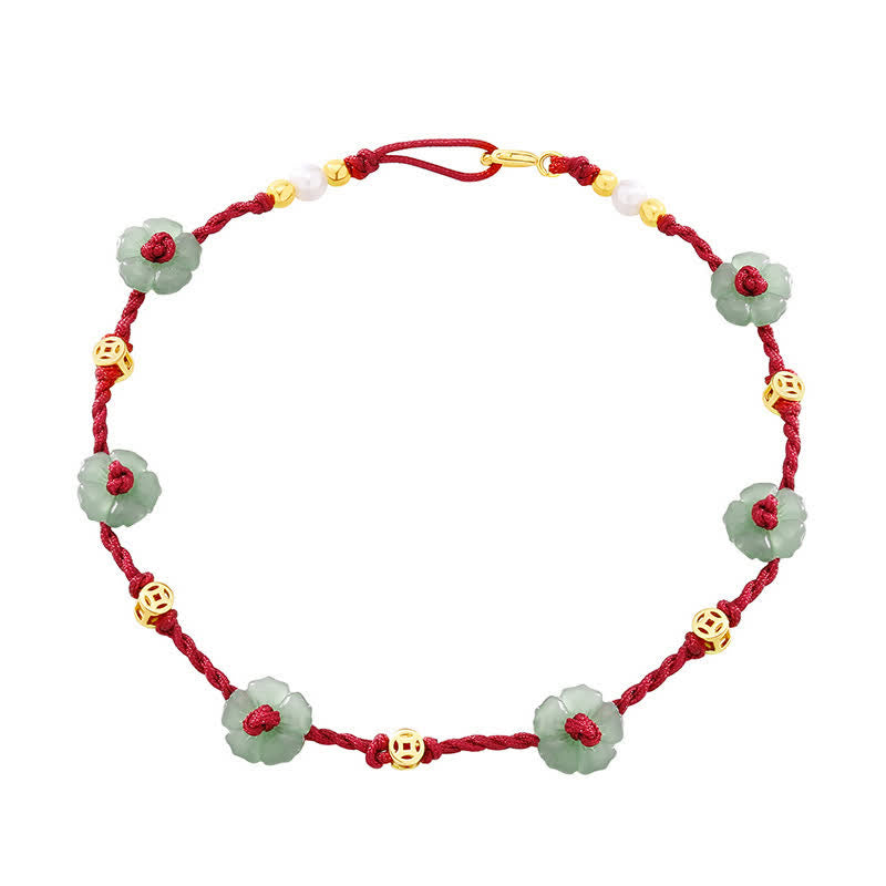 Buddha Stones Cavigliera con ciondolo floreale e cordino rosso intrecciato a mano. - image 12
