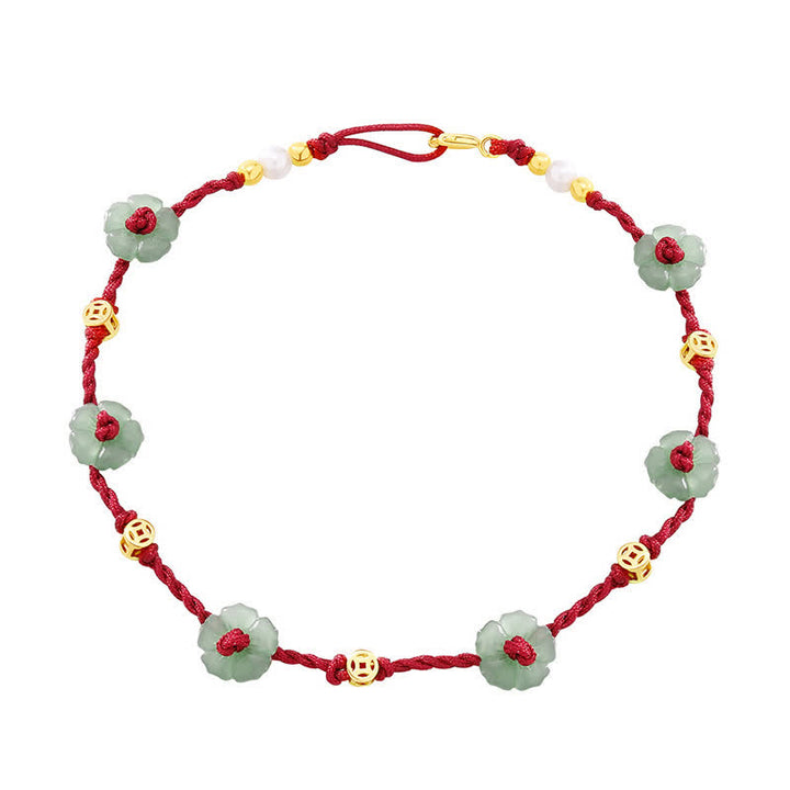 Buddha Stones Cavigliera con ciondolo floreale e cordino rosso intrecciato a mano. - image 12