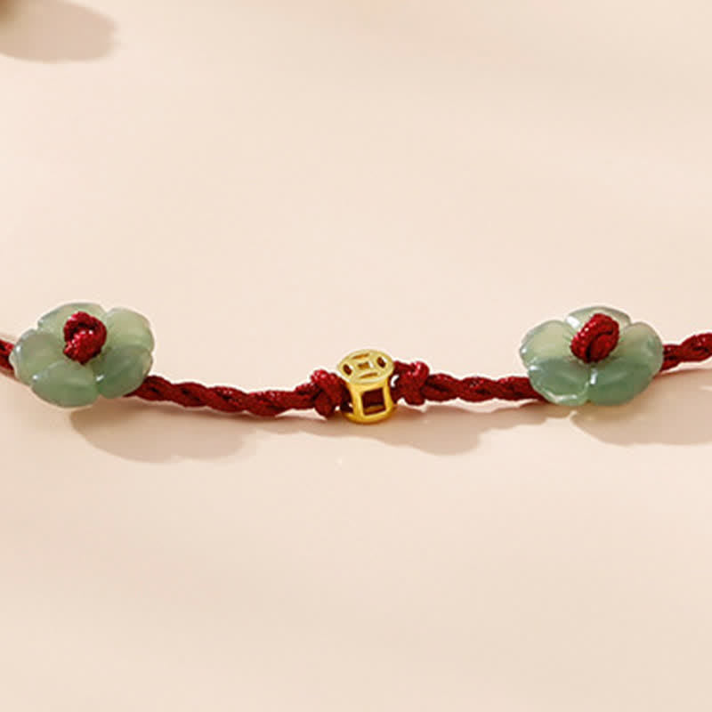 Buddha Stones Cavigliera con ciondolo floreale e cordino rosso intrecciato a mano. - image 10