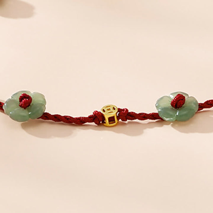 Buddha Stones Cavigliera con ciondolo floreale e cordino rosso intrecciato a mano. - image 10