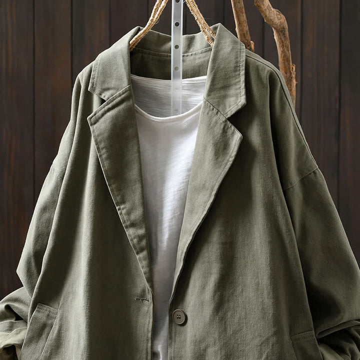 Giacca da Buddha Stones di media lunghezza con bottoni, colletto a revers e maniche lunghe, con tasche, ideale per primavera e autunno. - image 19