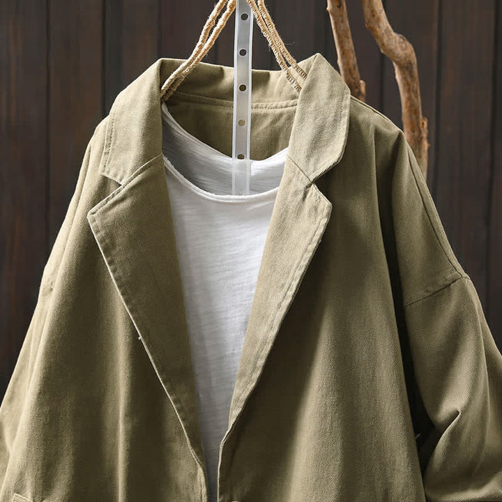 Giacca da Buddha Stones di media lunghezza con bottoni, colletto a revers e maniche lunghe, con tasche, ideale per primavera e autunno. - image 25