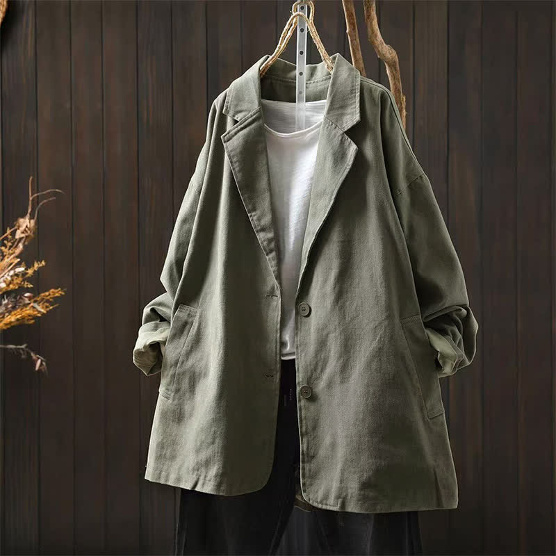 Giacca da Buddha Stones di media lunghezza con bottoni, colletto a revers e maniche lunghe, con tasche, ideale per primavera e autunno. - Verde Mare Scuro - US4-8/10, UK/AU8-12/14, EU36-40/42 (F) - image 18