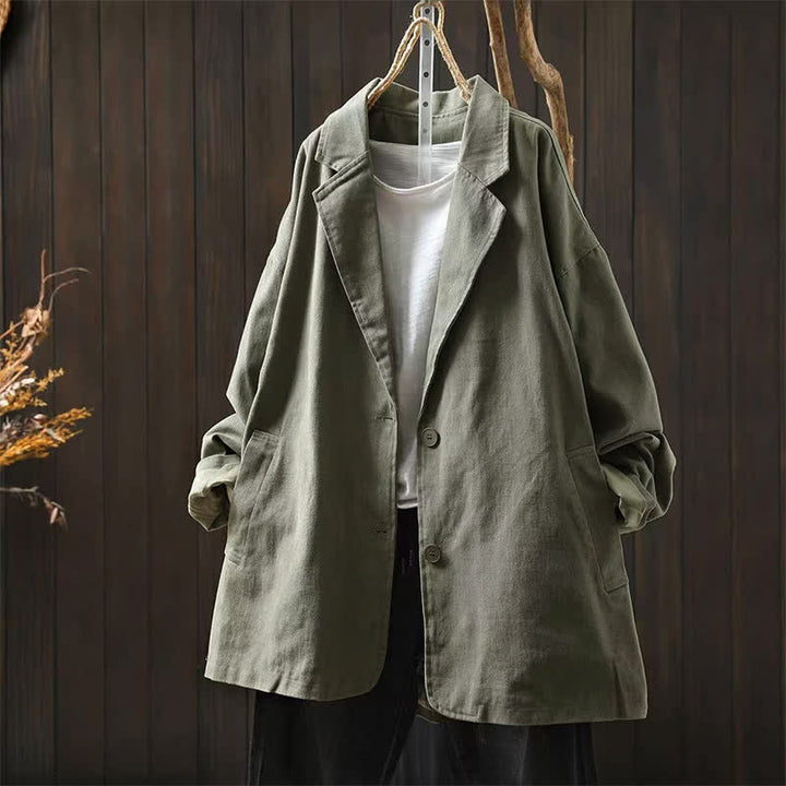 Giacca da Buddha Stones di media lunghezza con bottoni, colletto a revers e maniche lunghe, con tasche, ideale per primavera e autunno. - Verde Mare Scuro - US4-8/10, UK/AU8-12/14, EU36-40/42 (F) - image 18