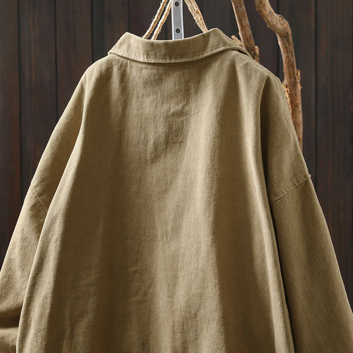 Giacca da Buddha Stones di media lunghezza con bottoni, colletto a revers e maniche lunghe, con tasche, ideale per primavera e autunno. - image 4