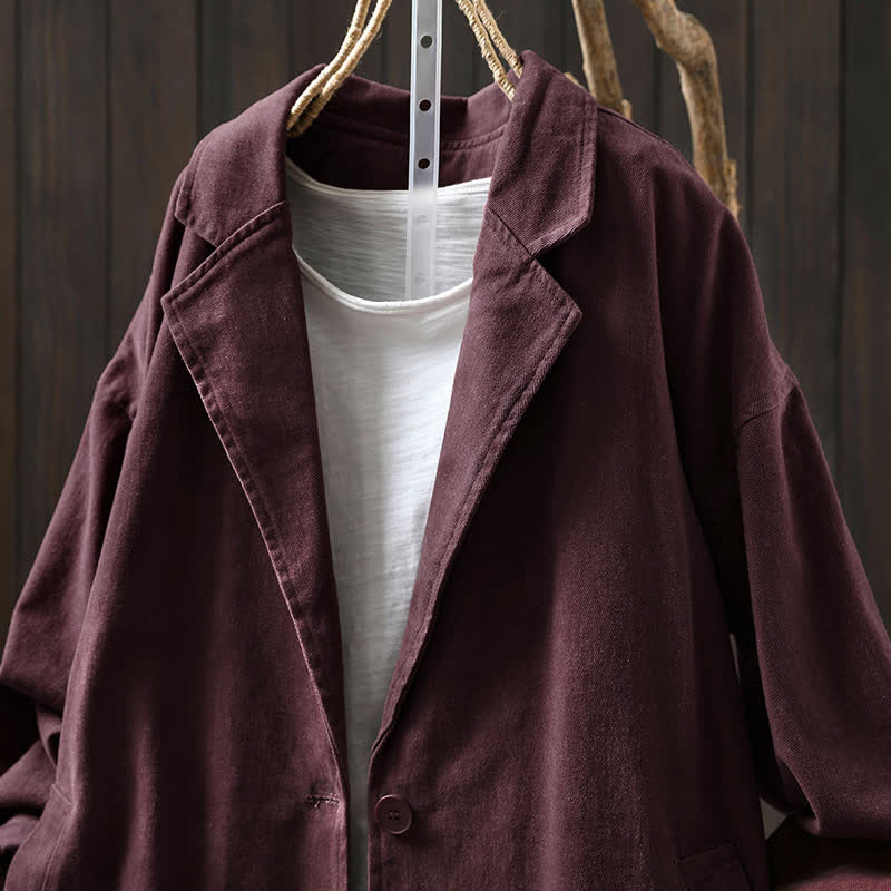 Giacca da Buddha Stones di media lunghezza con bottoni, colletto a revers e maniche lunghe, con tasche, ideale per primavera e autunno. - image 17