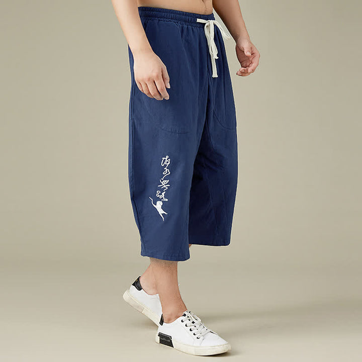 Pantaloni da uomo casual in cotone tinta unita con tasche e stampa Buddha Stones . - image 13