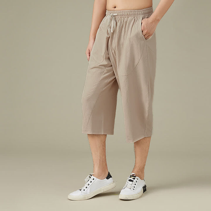 Pantaloni da uomo casual in cotone tinta unita con tasche e stampa Buddha Stones . - image 10
