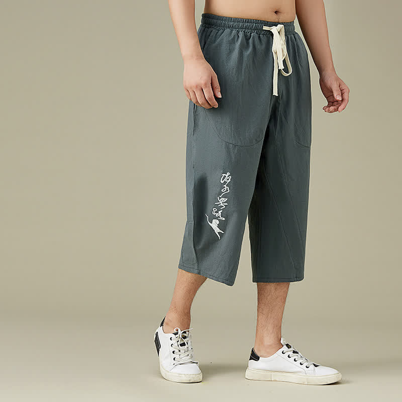 Pantaloni da uomo casual in cotone tinta unita con tasche e stampa Buddha Stones . - image 4