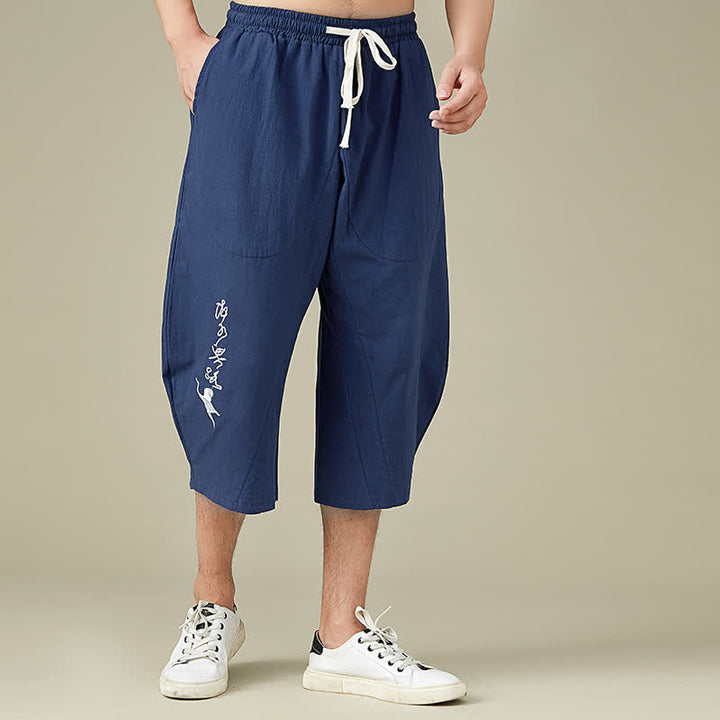 Pantaloni da uomo casual in cotone tinta unita con tasche e stampa Buddha Stones . - image 12