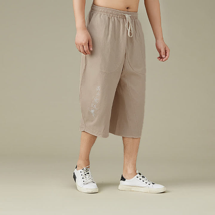 Pantaloni da uomo casual in cotone tinta unita con tasche e stampa Buddha Stones . - image 9