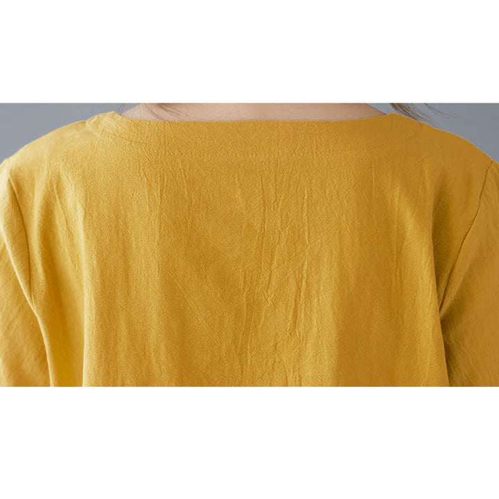 T-shirt da donna a maniche corte girocollo in cotone e poliestere con taschino e spacco laterale, con motivo Buddha Stones. - image 9