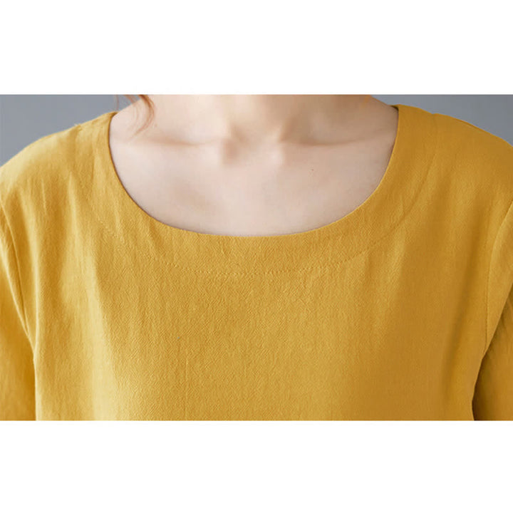 T-shirt da donna a maniche corte girocollo in cotone e poliestere con taschino e spacco laterale, con motivo Buddha Stones. - image 8