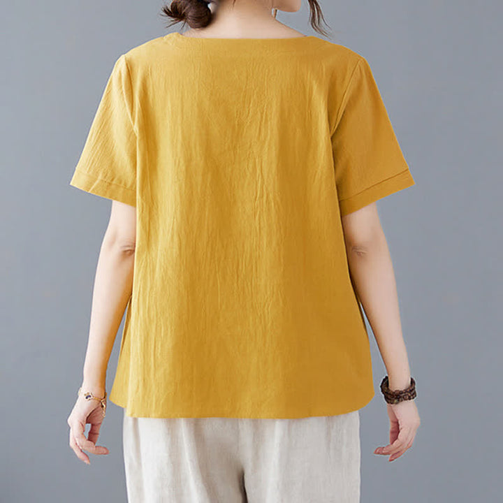 T-shirt da donna a maniche corte girocollo in cotone e poliestere con taschino e spacco laterale, con motivo Buddha Stones. - image 3