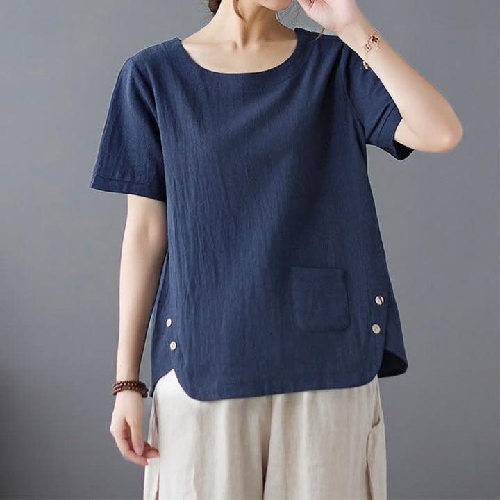 T-shirt da donna a maniche corte girocollo in cotone e poliestere con taschino e spacco laterale, con motivo Buddha Stones. - Marina - US14, UK/AU18, EU46 (4XL) - image 18
