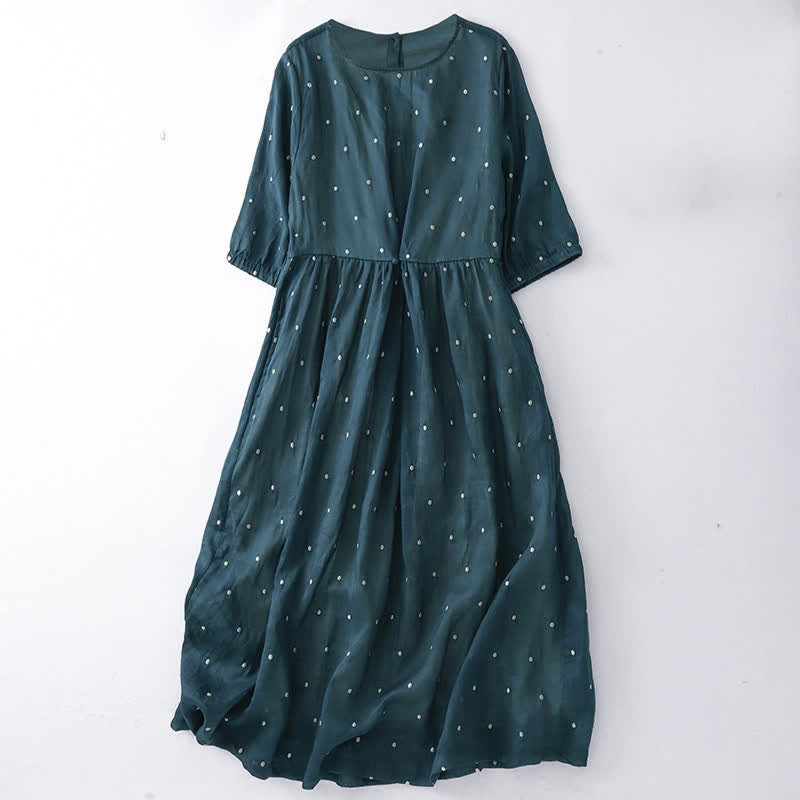 Abito midi in poliestere a maniche corte con motivo a pois e bottoni sul retro, con tasche e decorazioni a Buddha Stones. - Verde acqua - US12, UK/AU16, EU44 (2XL) - image 3