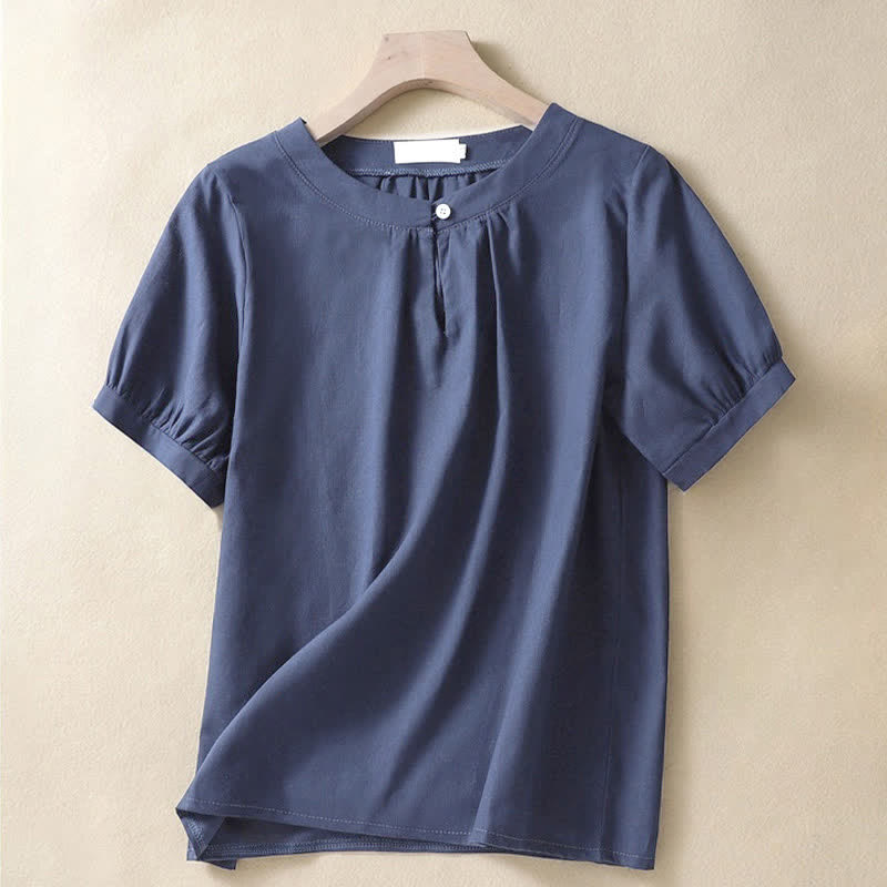 Camicia da donna casual a maniche corte con scollo rotondo e bottoni, con stampa Buddha Stones. - Marina - US8-10, UK/AU12-14, EU40-42 (2XL) - image 6