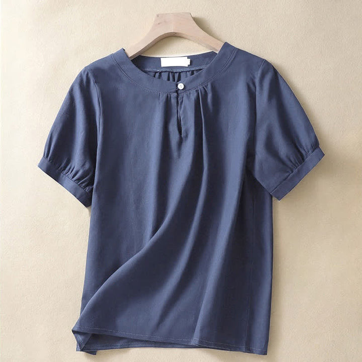 Camicia da donna casual a maniche corte con scollo rotondo e bottoni, con stampa Buddha Stones. - Marina - US8-10, UK/AU12-14, EU40-42 (2XL) - image 6
