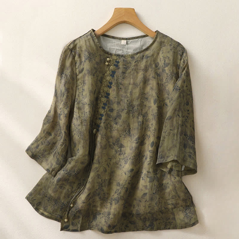 Camicia da donna a maniche a tre quarti con ricamo di Buddha Stones. - Verde oliva - US12, UK/AU16, EU44 (2XL) - image 14