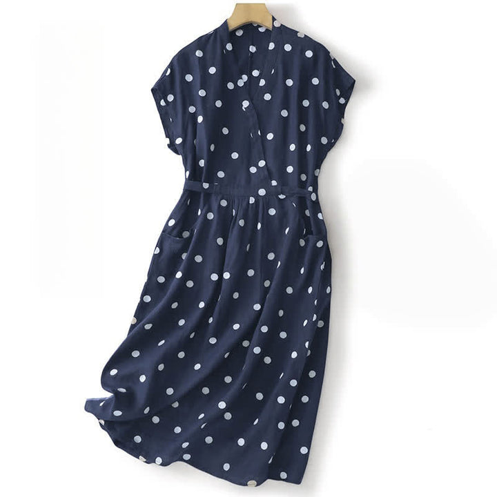 Abito midi da donna con scollo a V, lacci e tasche, con stampa a pois e motivo Buddha Stones. - Marina - US8-10, UK/AU12-14, EU40-42 (2XL) - image 0