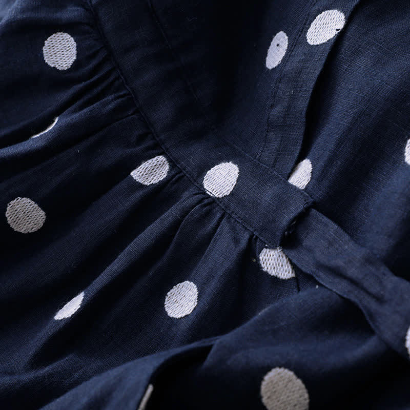 Abito midi da donna con scollo a V, lacci e tasche, con stampa a pois e motivo Buddha Stones. - image 5