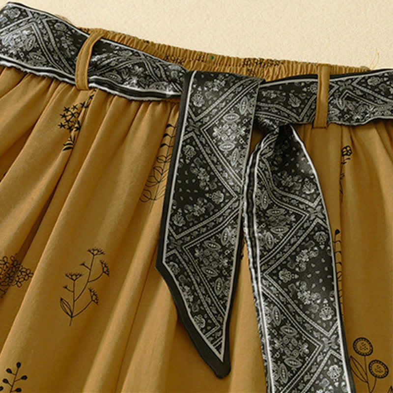 Buddha Stones Pantaloni estivi casual vintage con coulisse e stampa floreale, pantaloni a gamba larga da donna con tasca - image 6