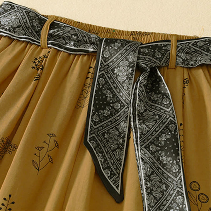 Buddha Stones Pantaloni estivi casual vintage con coulisse e stampa floreale, pantaloni a gamba larga da donna con tasca - image 6
