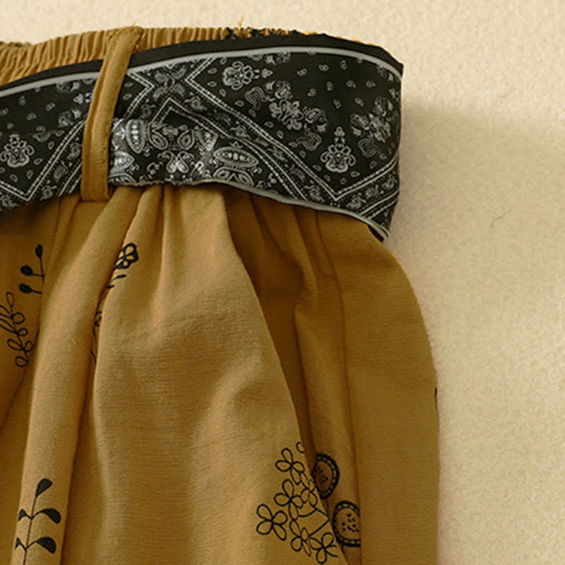 Buddha Stones Pantaloni estivi casual vintage con coulisse e stampa floreale, pantaloni a gamba larga da donna con tasca - image 7