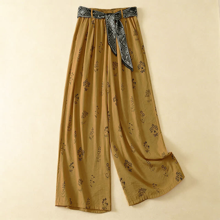 Buddha Stones Pantaloni estivi casual vintage con coulisse e stampa floreale, pantaloni a gamba larga da donna con tasca - Verga d'oro scura - US8-10, UK/AU12-14, EU40-42 (2XL) - image 5