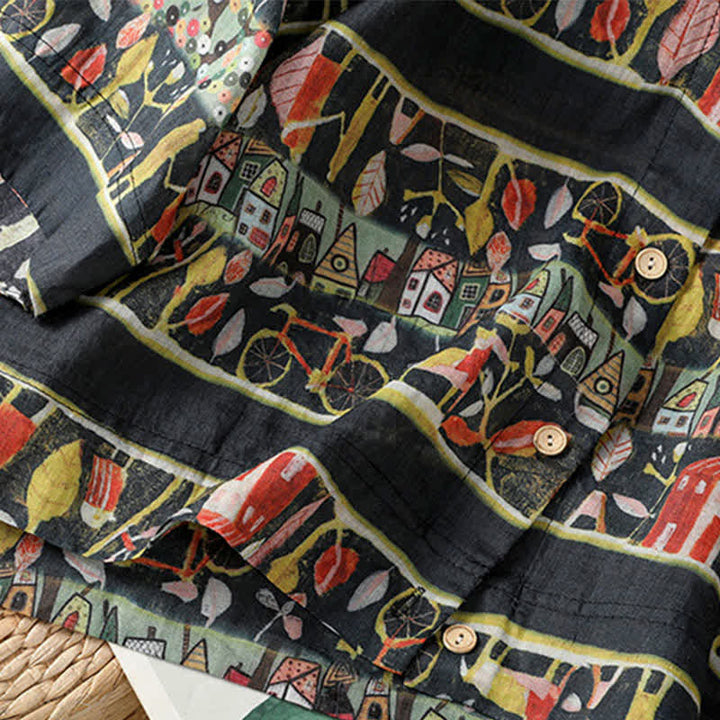 Camicia da donna a maniche a tre quarti in poliestere con scollo a V e stampa Buddha Stones piante, con bottoni. - image 15