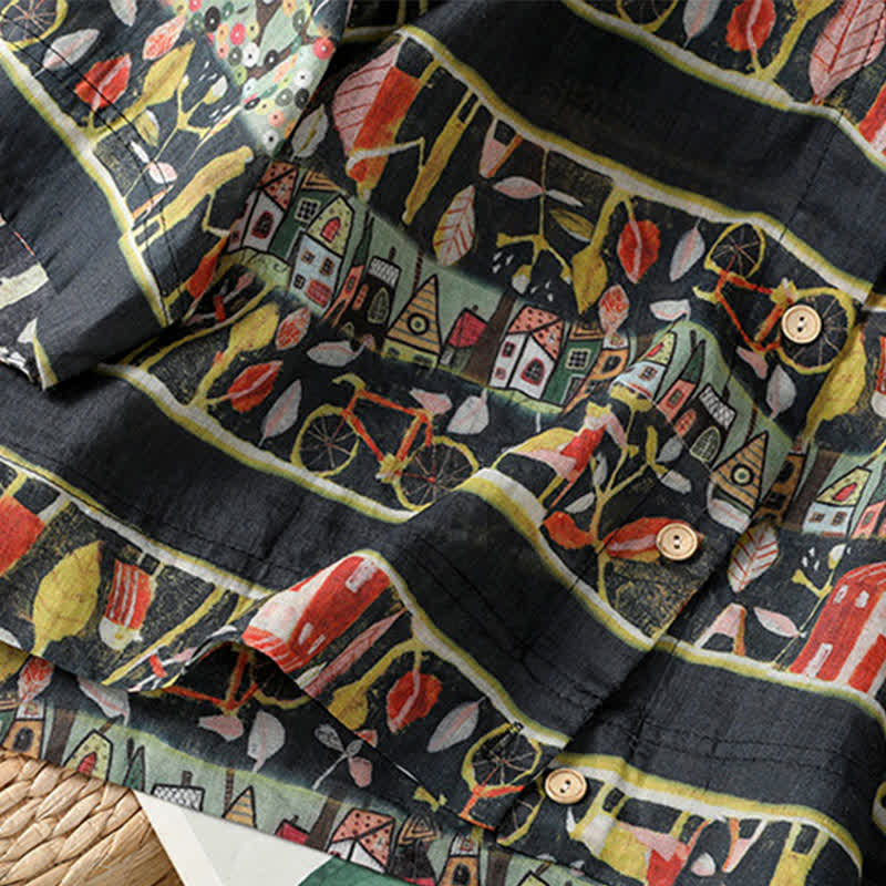 Camicia da donna a maniche a tre quarti in poliestere con scollo a V e stampa Buddha Stones piante, con bottoni. - image 15