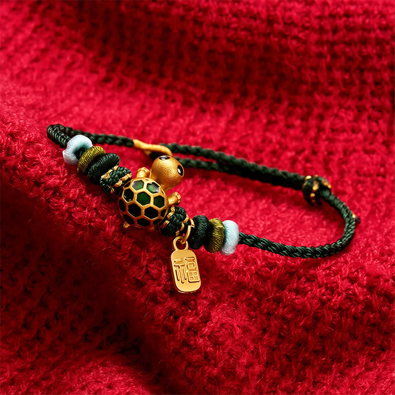 Buddha Stones Braccialetto di resistenza con simbolo della tartaruga Fu, realizzato a mano con cordino rosso. - image 3