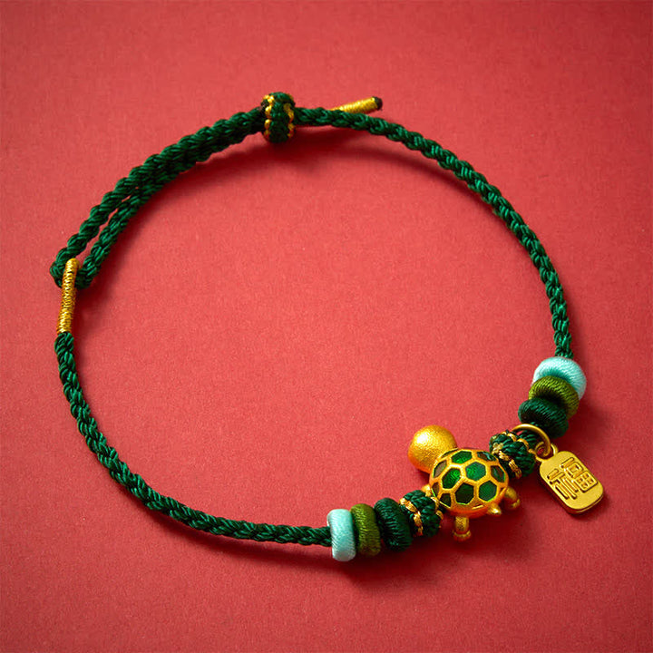 Buddha Stones Braccialetto di resistenza con simbolo della tartaruga Fu, realizzato a mano con cordino rosso. - Stringa Verde - image 0