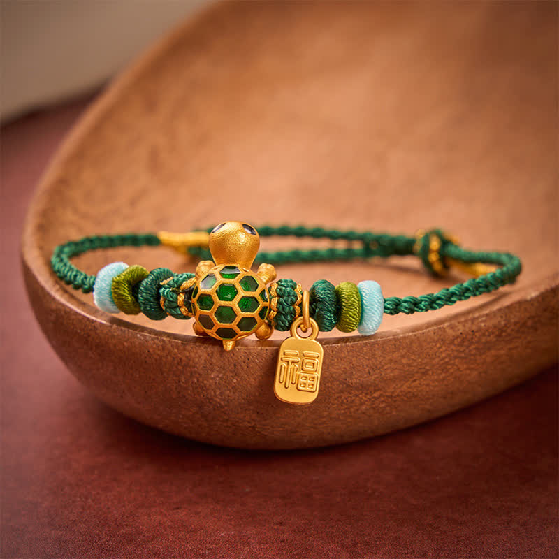 Buddha Stones Braccialetto di resistenza con simbolo della tartaruga Fu, realizzato a mano con cordino rosso. - image 2