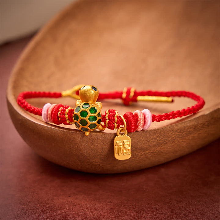 Buddha Stones Braccialetto di resistenza con simbolo della tartaruga Fu, realizzato a mano con cordino rosso. - image 12