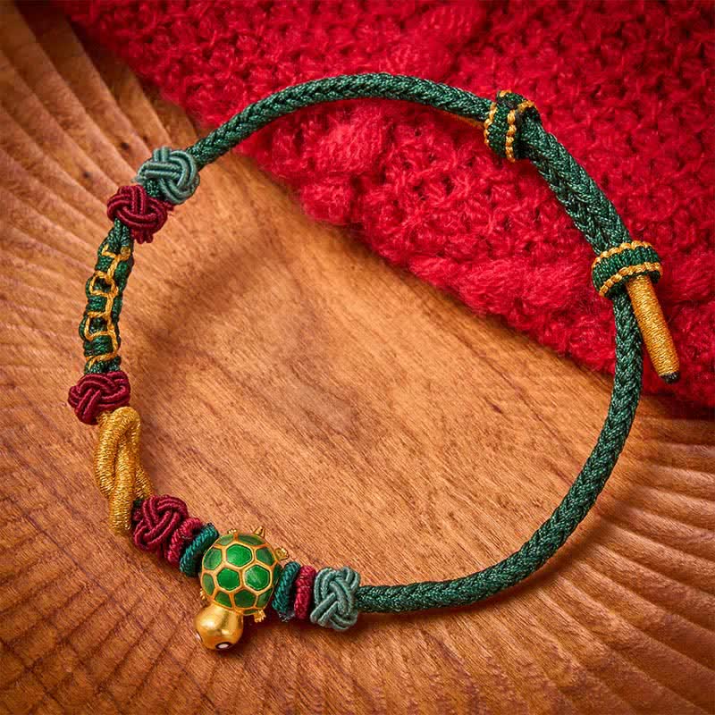 Buddha Stones Bracciale protettivo in filo rosso con tartaruga di rame intrecciata a mano - Stringa Verde - image 0