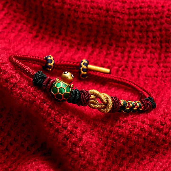Buddha Stones Bracciale protettivo in filo rosso con tartaruga di rame intrecciata a mano - image 3