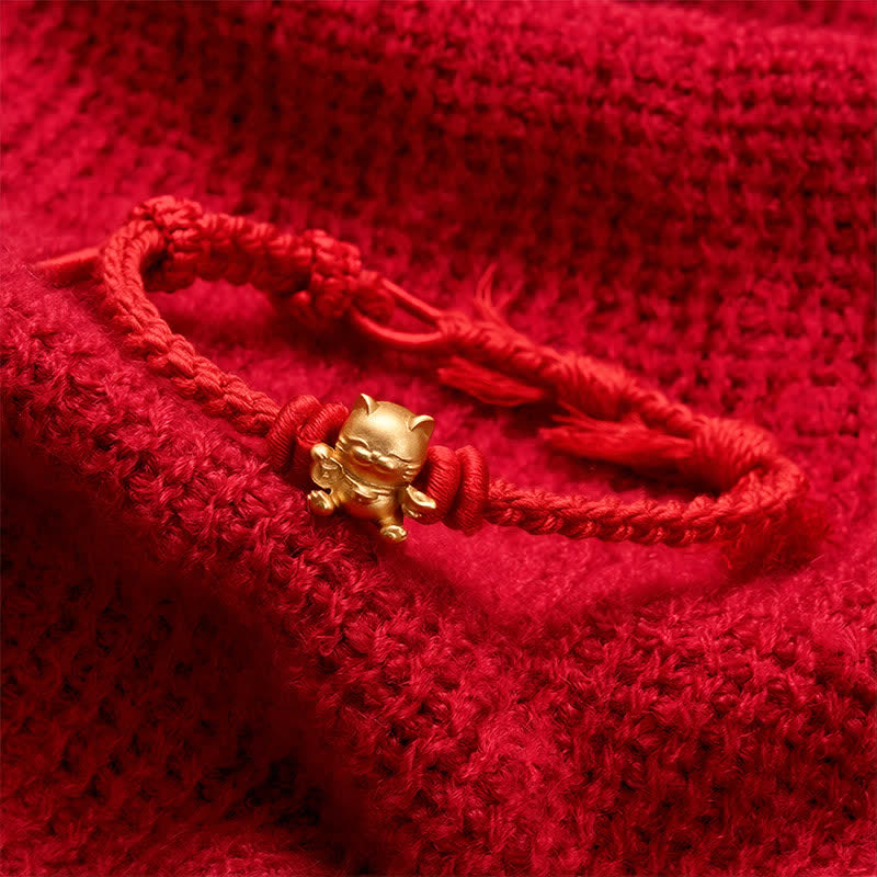 Buddha Stones Braccialetto portafortuna con ciondolo a forma di gatto in rame e cordino rosso - image 10