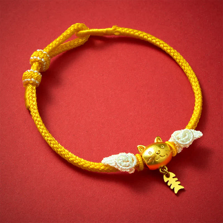 Buddha Stones Braccialetto portafortuna con filo giallo e pesce gatto in rame - Rame (Ricchezza ♥ Fortuna) - image 0