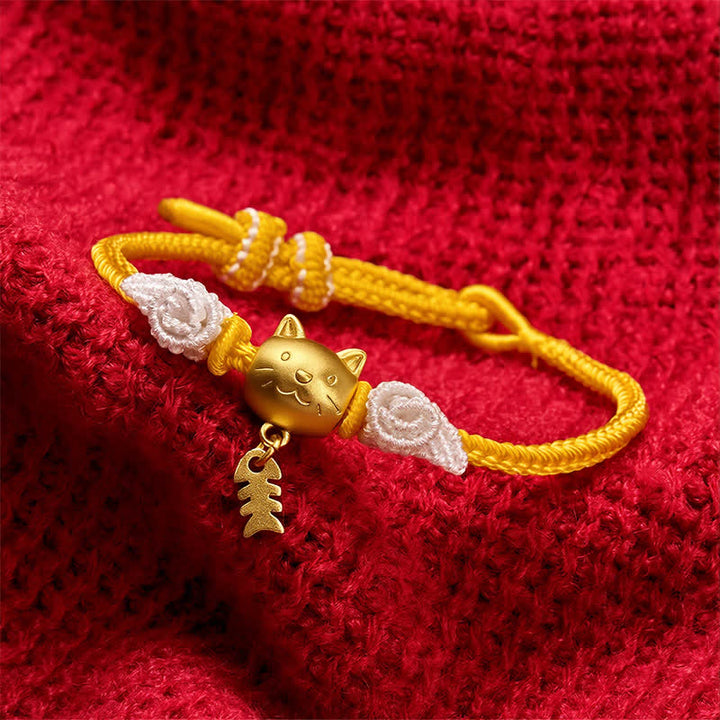 Buddha Stones Braccialetto portafortuna con filo giallo e pesce gatto in rame - image 3