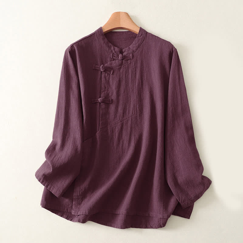 Camicia da donna a maniche lunghe con bottoni a rana e stampa Buddha Stones, casual e semplice - Viola - US8-10, UK/AU12-14, EU40-42 (2XL) - image 1