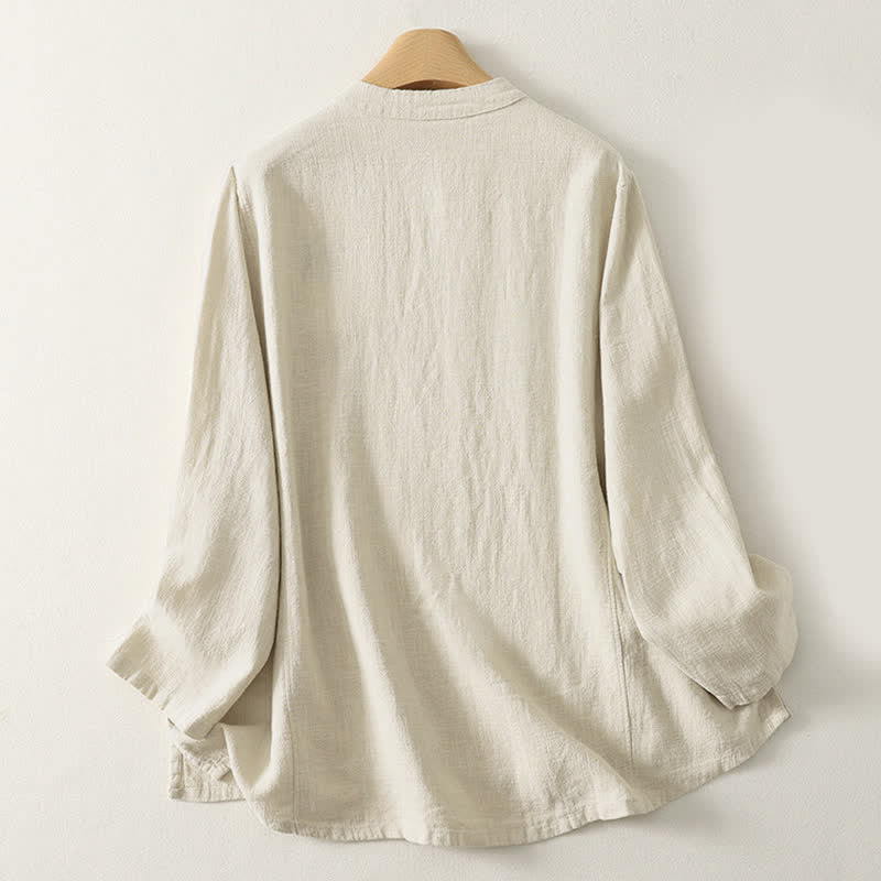 Camicia da donna a maniche lunghe con bottoni a rana e stampa Buddha Stones, casual e semplice - image 7