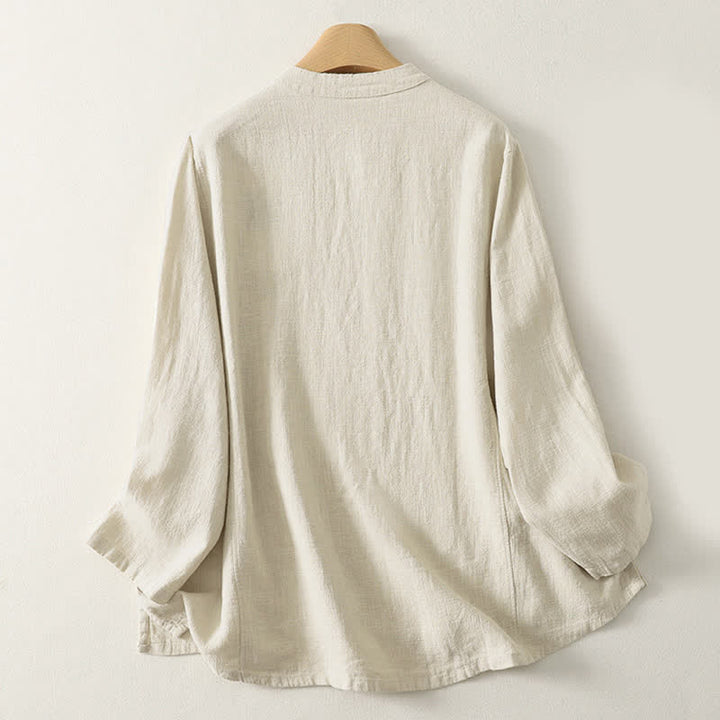 Camicia da donna a maniche lunghe con bottoni a rana e stampa Buddha Stones, casual e semplice - image 7