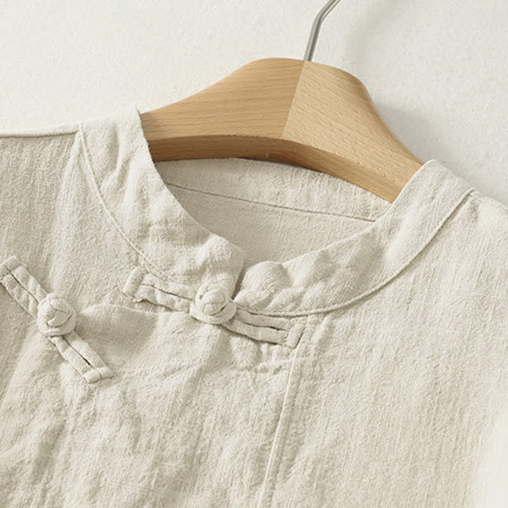 Camicia da donna a maniche lunghe con bottoni a rana e stampa Buddha Stones, casual e semplice - image 8
