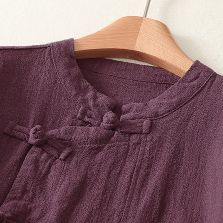 Camicia da donna a maniche lunghe con bottoni a rana e stampa Buddha Stones, casual e semplice - image 2