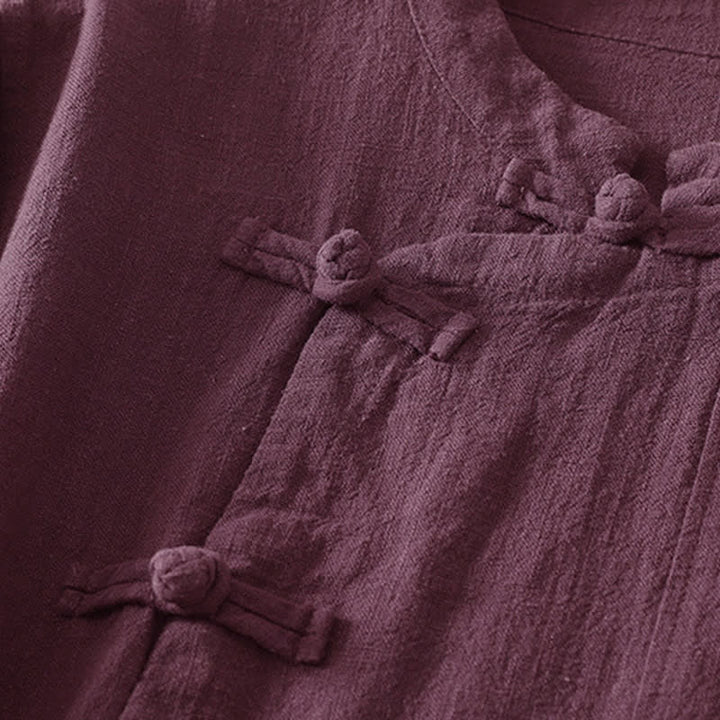 Camicia da donna a maniche lunghe con bottoni a rana e stampa Buddha Stones, casual e semplice - image 3
